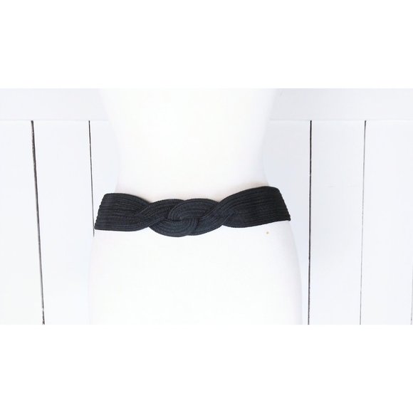 Vintage black knotted braided wide woven chord belt - Picture 2 of 3